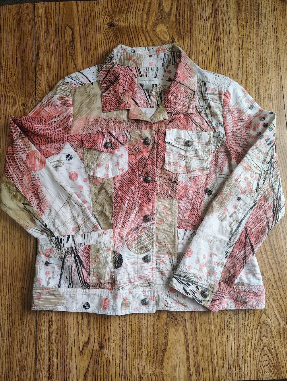 Christopher Banks abstract print button-front denim jacket Coral Cream sz M. - Picture 5 of 11
